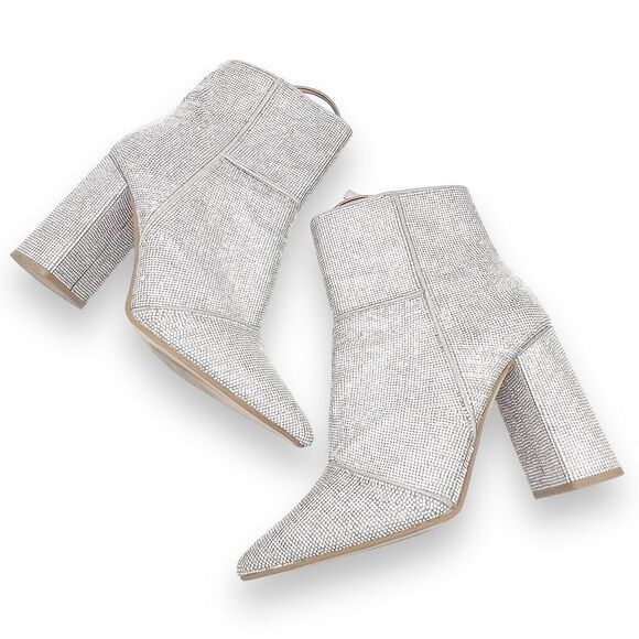 Steve Madden Noticed Rhinestone Boots Pointed Toe Block Heel Bling Boot Size 9.5 - Picture 3 of 16